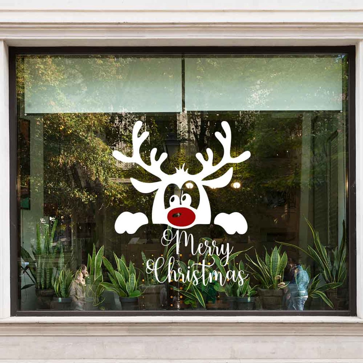 Raamsticker Kerst | Hert Merry Christmas - Blauw - ONESIZE